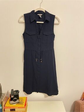 H&M Sleeveless Navy Shirt Dress with Drawstring